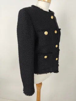 Strukturierte Mango Tweet Jacke mit markanten goldenen Knöpfen, 4 aufgesetzte Taschen, Wollgemisch, Größe S - Bild 4