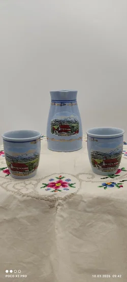 Lilien Porzellan Krug mit 2 Bechern 'Schneeberg' | Retro-Charme - Bild 1