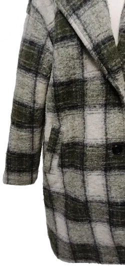 LCW Casual Outerware Damenmantel mit Wollanteil in olivgrün-weiß kariert, Größe 38 - Bild 3