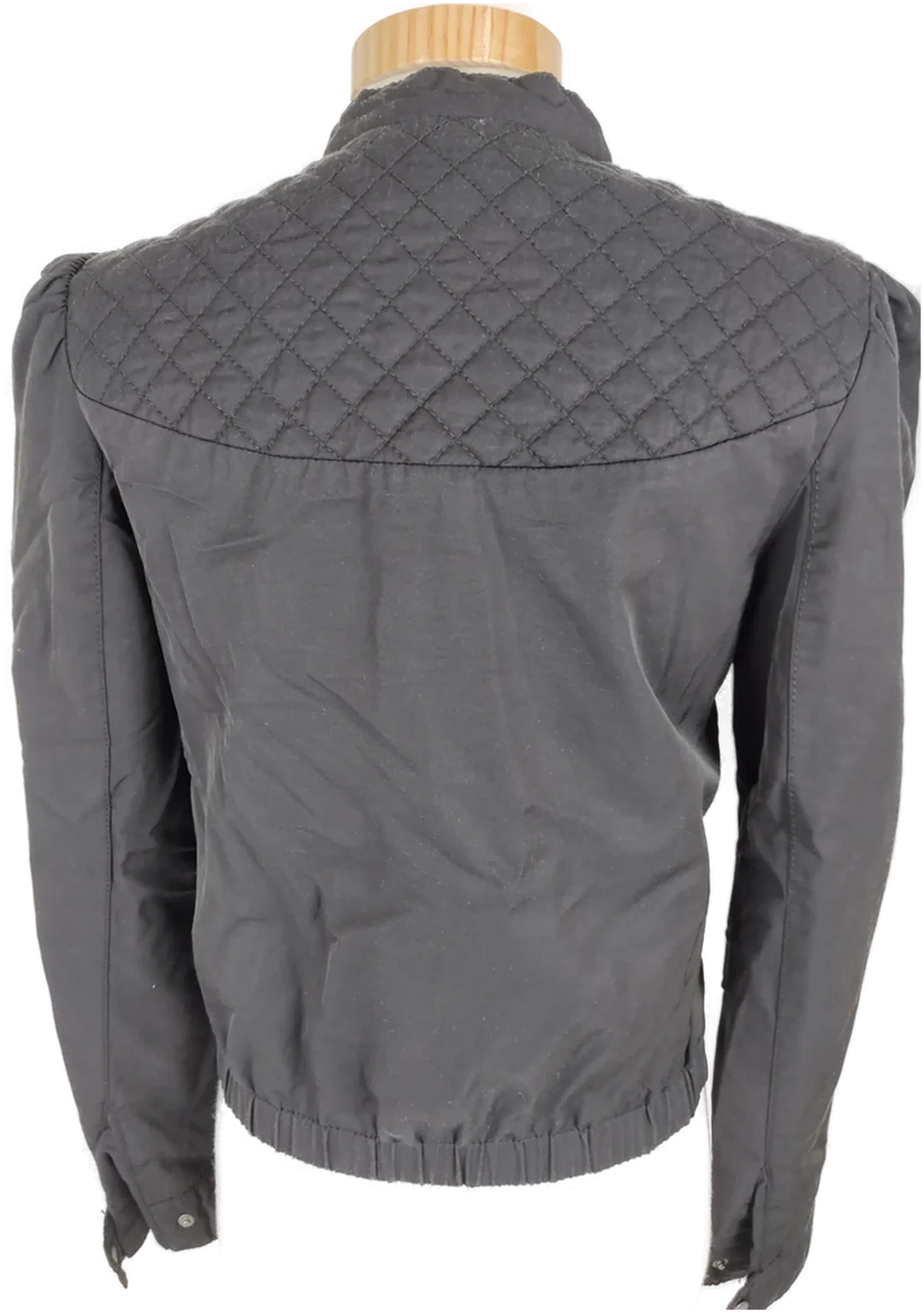 Jacke "H&M", langarm mit kleinen Stehkragen, schwarz, mit Zipp und Absteppung, Größe 36 – Bild 6