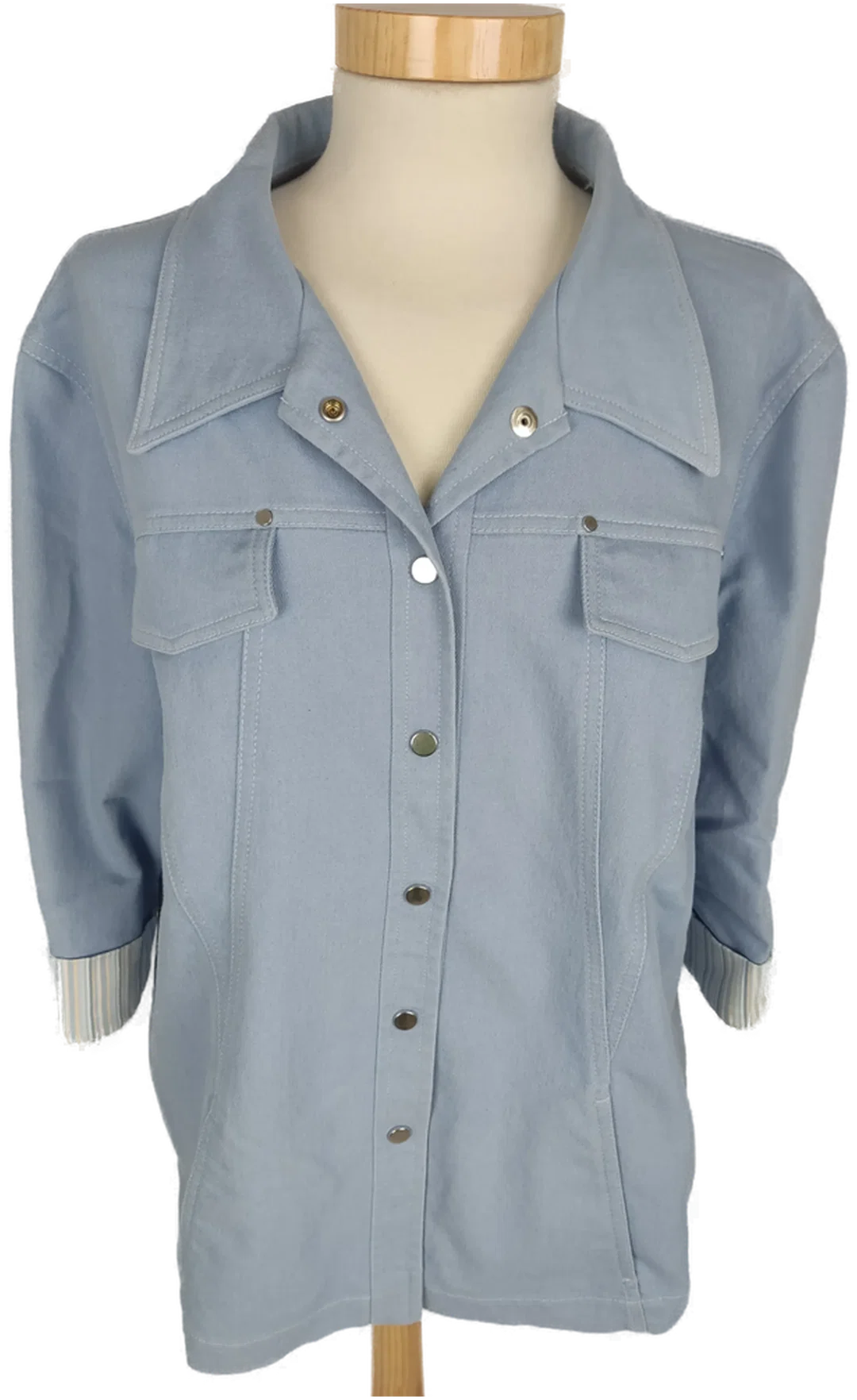 Jacke dreiviertelarm mit Kragen, hellblau/gestreift mit Taschen, Größe 44 - Bild 1