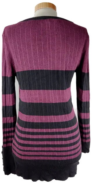 Pullover 'Blind Date', langarm mit Rundhalsausschnitt, brombeer/schwarz gestreift, Größe S – Bild 3