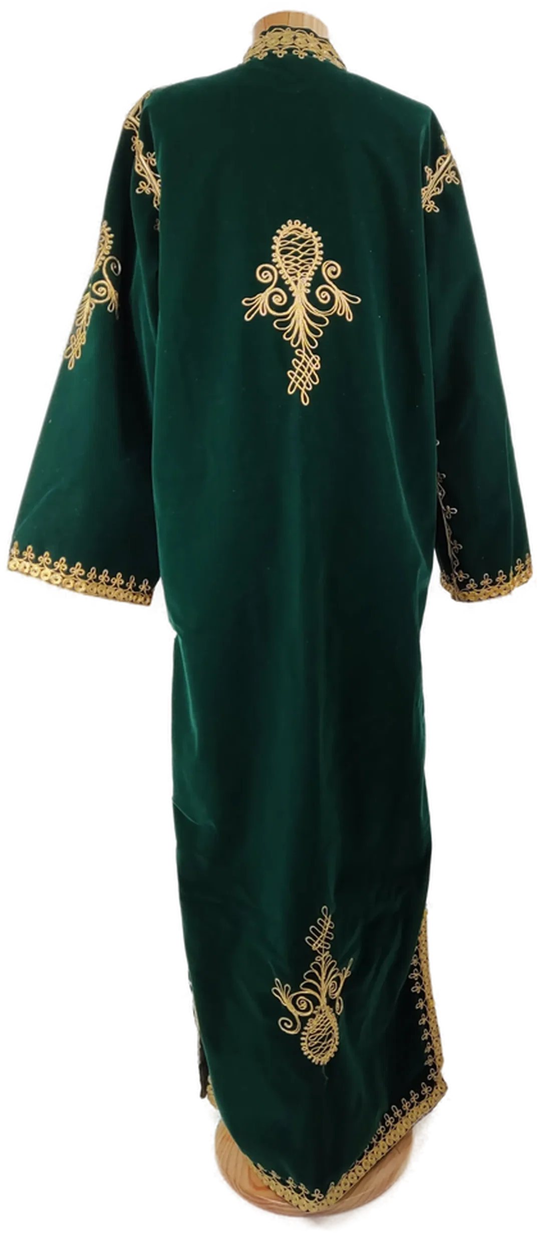 Kaftan "Samt", langarm mit Stehkragen, grün mit Stickerei, Größe 44 (geschätzt) – Bild 3