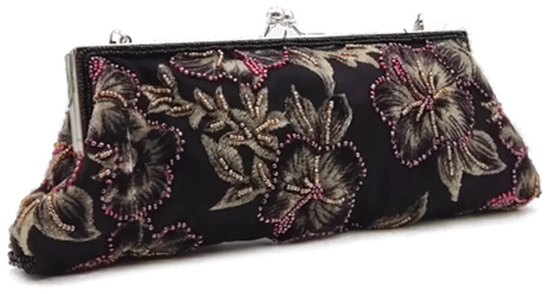 Vintagetasche schwarz florale Pailletten und Perlenstickerrei - Bild 1