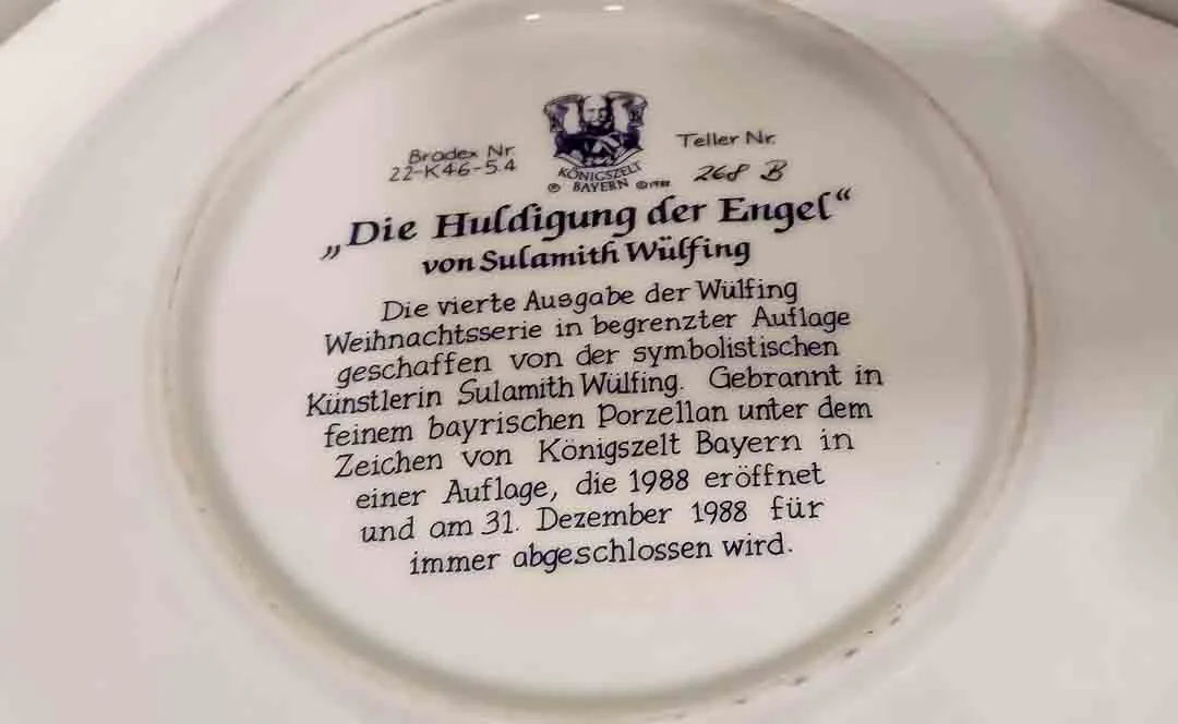 Sulamith Wülfing Sammelteller 1988 „Die Huldigung der Engel“ Königszelt – Bild 2