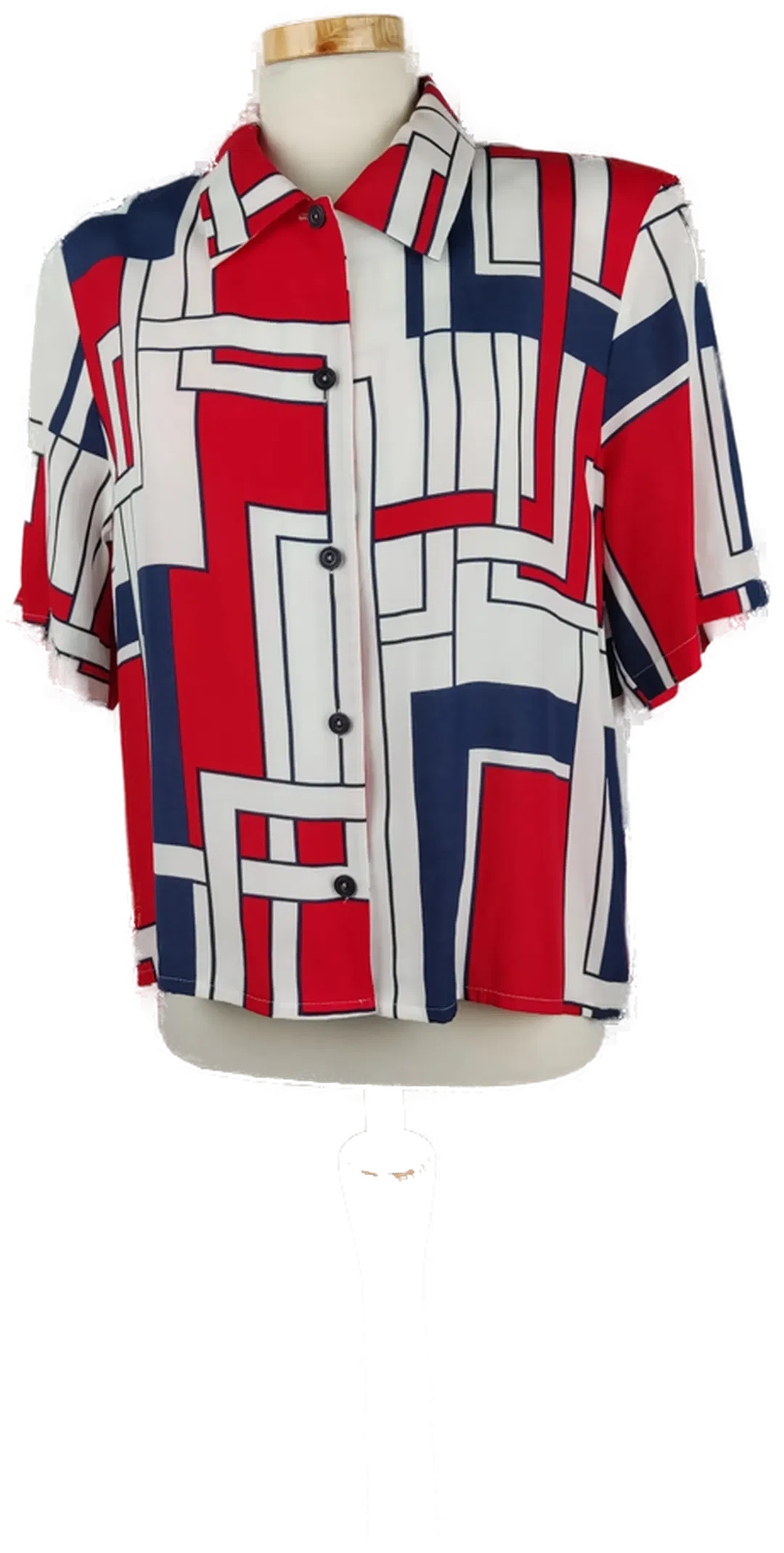 Damen-Bluse kurzarm rot/blau/weiss-gemustert - L/40 - Bild 4