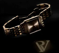 Paul Valentine Armbanduhr, eckig, 2cm, goldfarbenes Gliederarmband - Bild 2