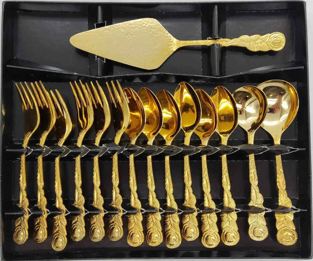 Kaffeegarnitur "ROSE" Besteck Set 15 Teilig rostfrei, vergoldet – Bild 2