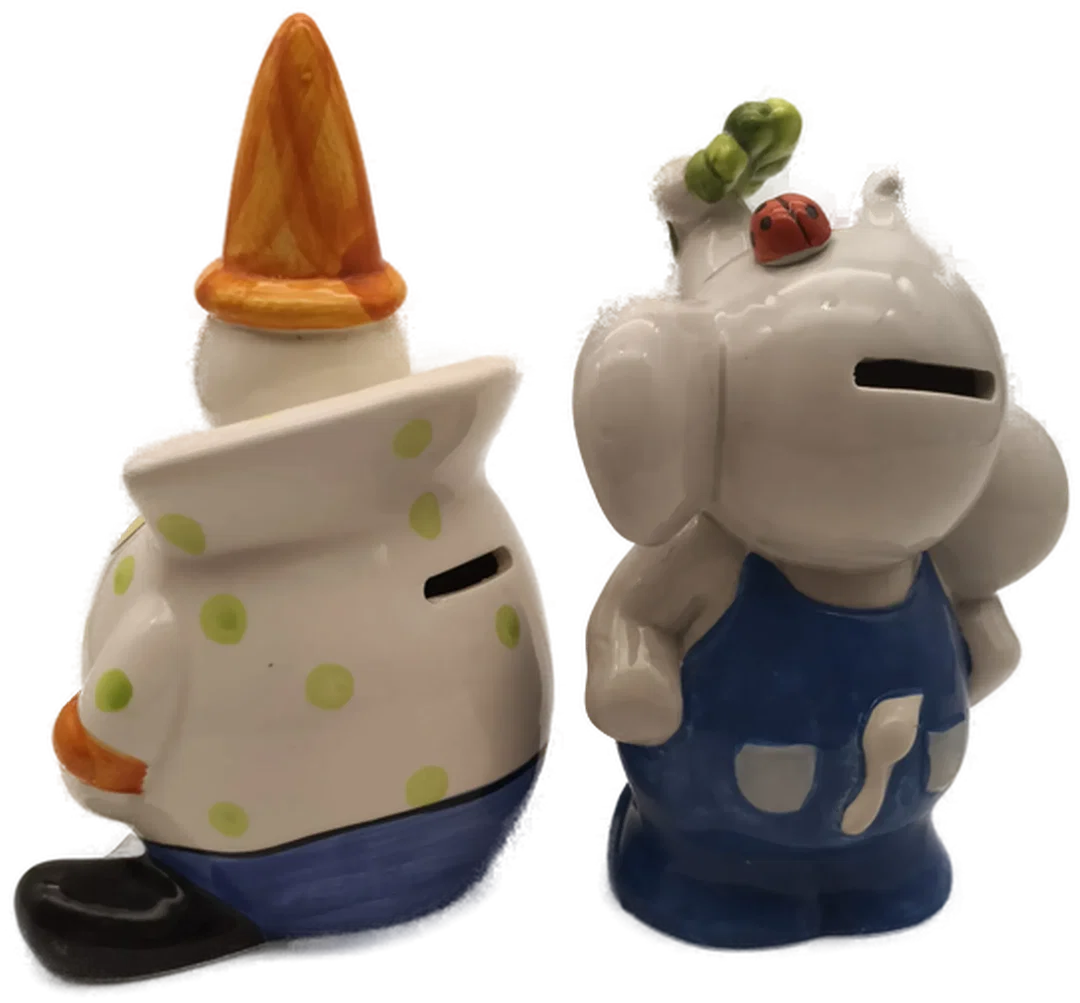 2 Spardosen "Elefant & Clown", Keramik – Bild 3