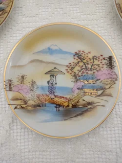 Japanische Teetasse mit Untertasse 4er-Set Porzellan Landschaftmotiv | Asiatische 'Kutani' Stil - Bild 12