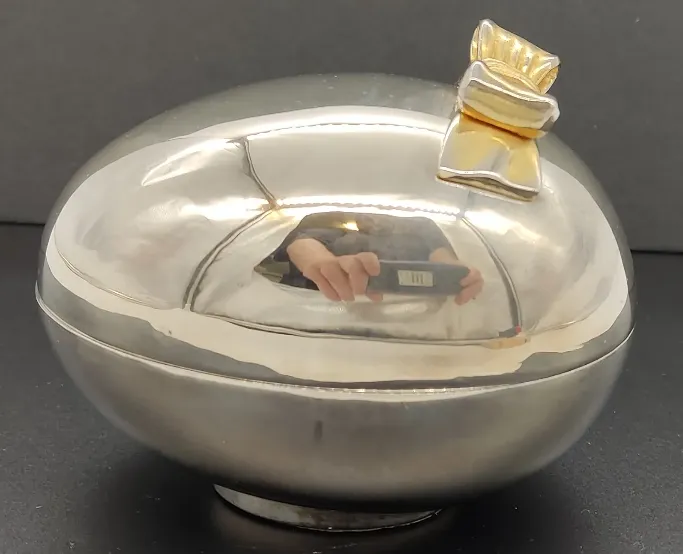 Vintage Dekoei/Schmuckei mit Schleife Edelstahl – Bild 4