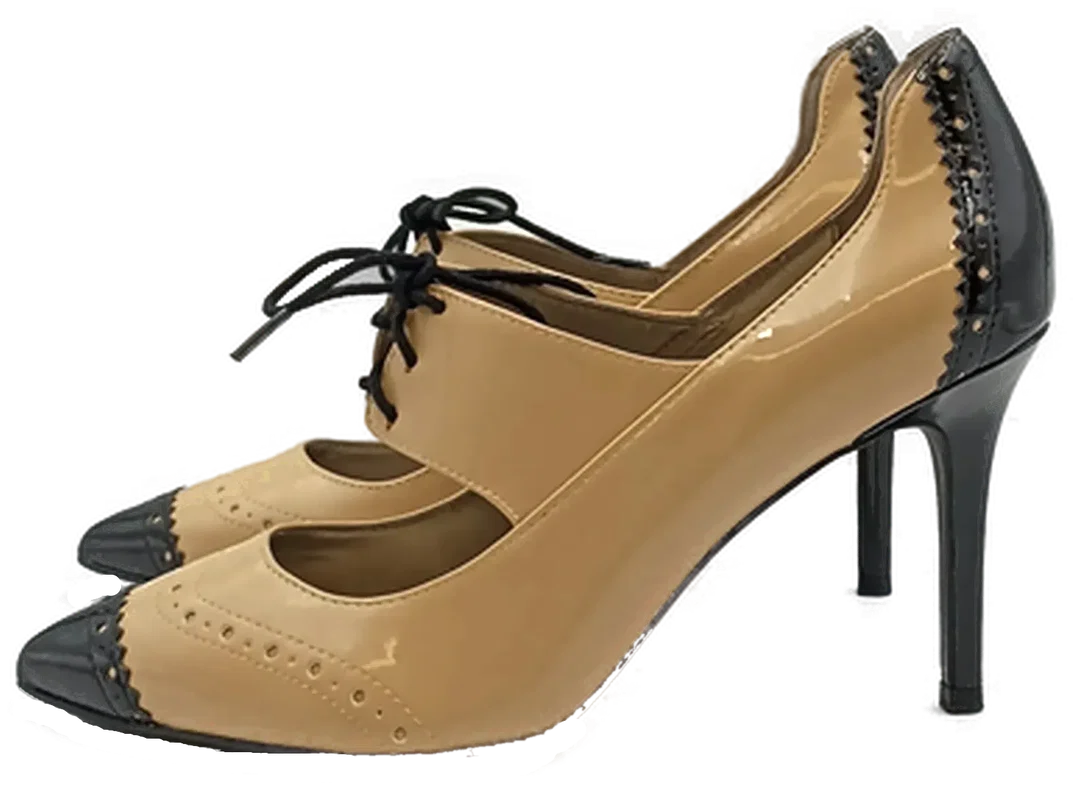 Levity Schnürpumps Mary Jane Stil in beige/schwarz Gr. 39 – Bild 5