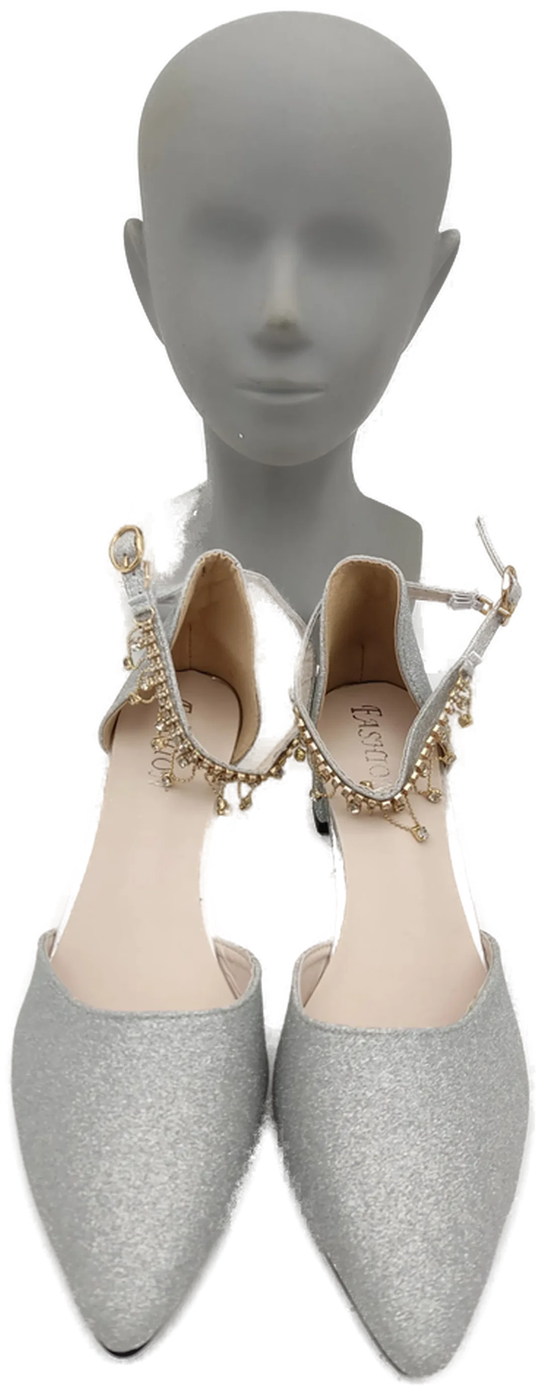 Silberfarbene Glitzer-Pumps mit Strass-Anhängern Gr. 41 | Neu Mit Etikett - Bild 1