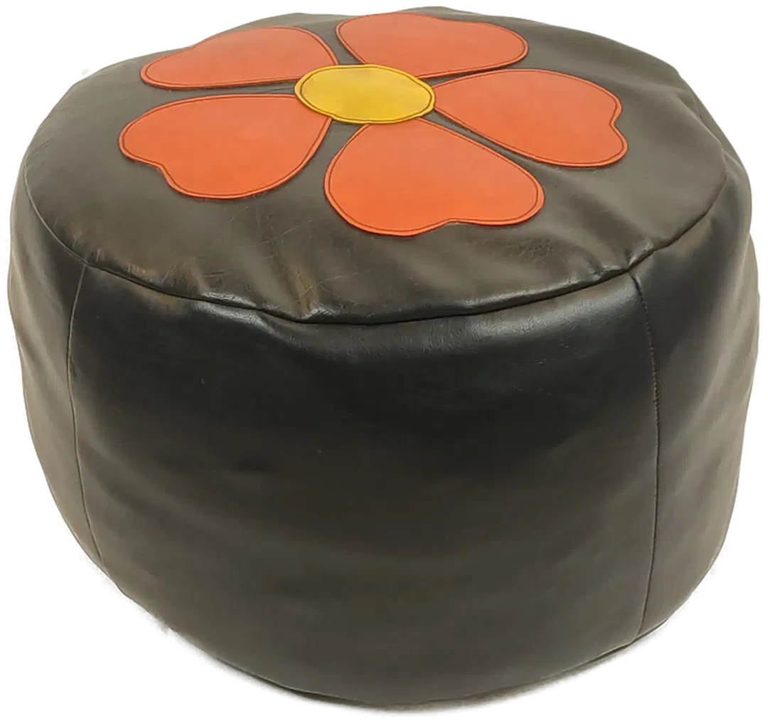Vintage Kleiner Schwarzer Pouf/Sitzsack mit Blumenmotiv - Bild 1