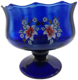 Schale Kobaltblau mit Handgemalten Blumen | Vintage-Schatz - Bild 1