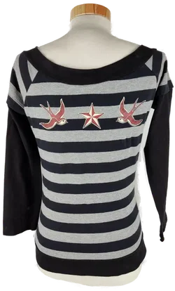 T-Shirt 'King Kerosin', 3/4 Arm mit Rundhalsausschnitt, grau/schwarz gestreift, Größe S - Bild 3