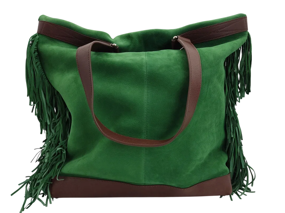 Max V. Koenig Damen Lederhandtasche mit Fransen, grün - Höhe ca. 50 cm  - Bild 1