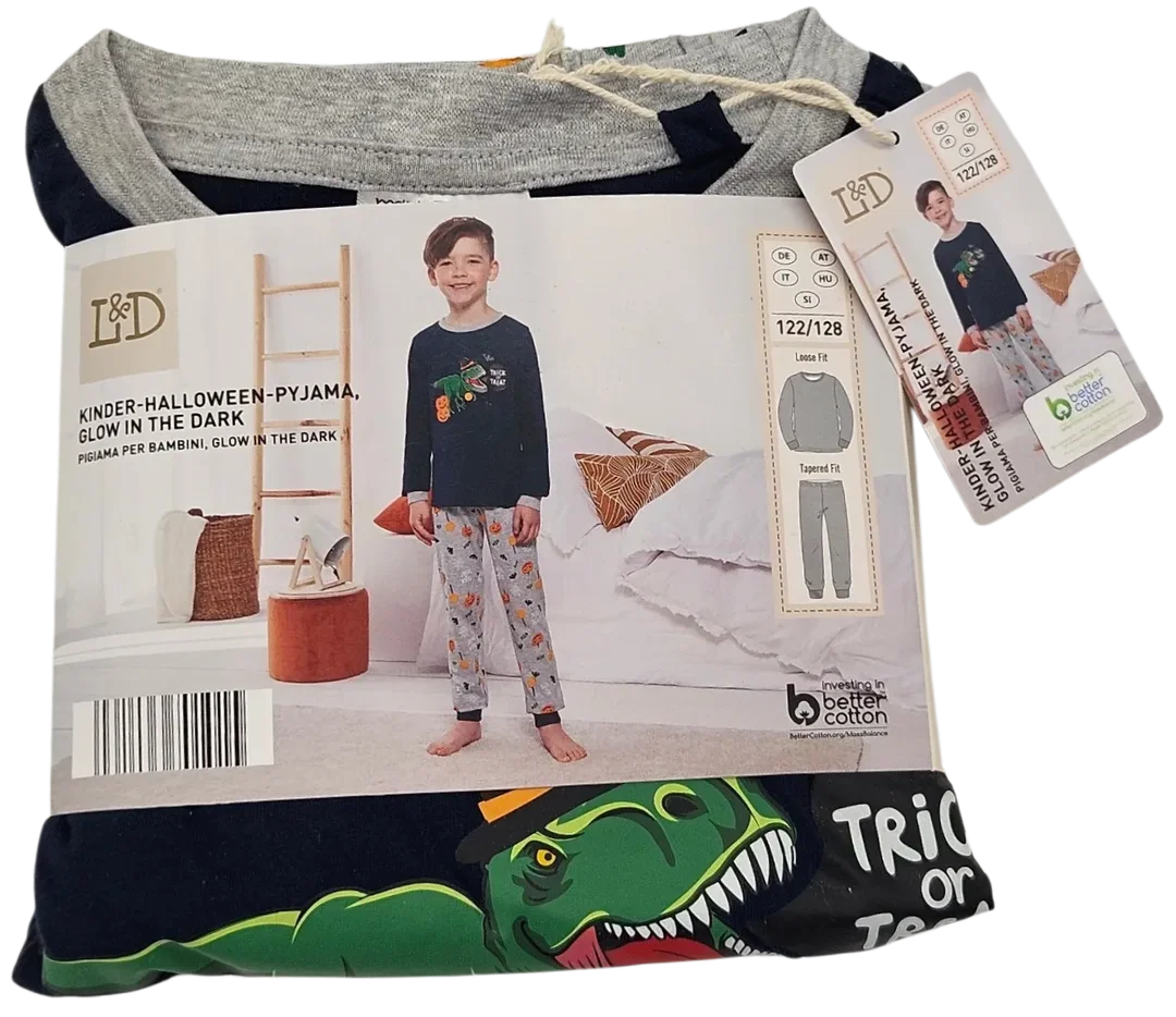 L&D Kinder-Halloween-Pyjama Glow in the Dark #5, blau - Gr- 122/128 – Bild 1