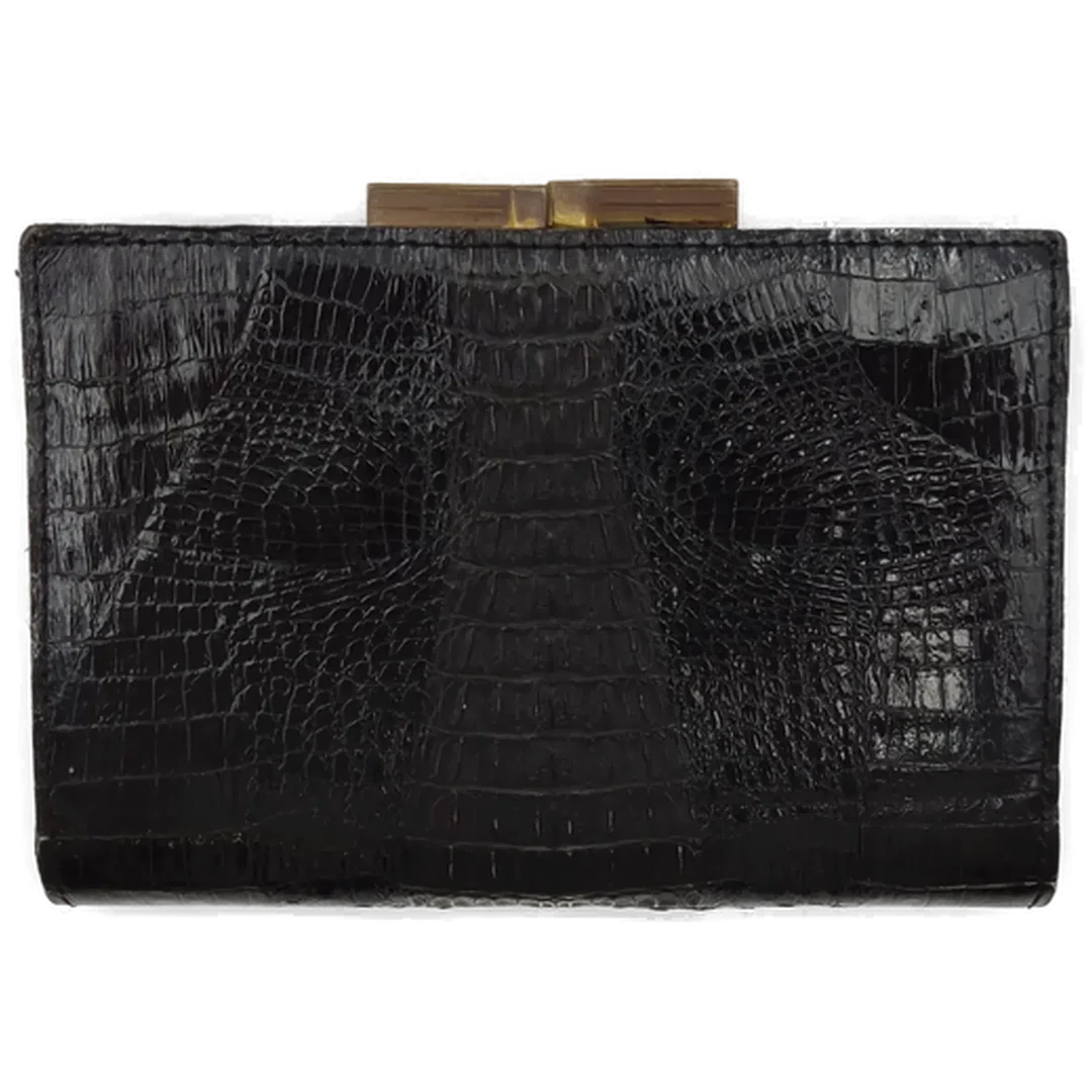 Krokodilleder Damen Vintagetasche und Brieftasche schwarz – Bild 12