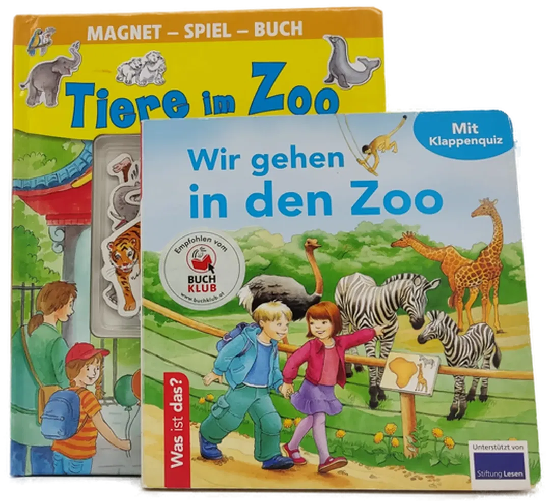 Wir gehen in den Zoo mit Klappenquiz / Tiere im Zoo mit 16 Magneten - 2 Bücher - Bild 1