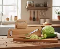 Hobel aus Holz – traditioneller Gemüsehobel mit Edelstahlklinge und Schneidebrett - Bild 1