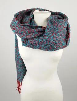 Bemusterter Schal rot/türkis - ca. 180cm / 20% Wolle, 80% Acryl - Bild 2