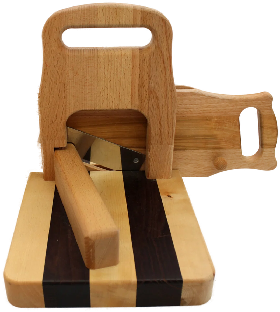 Hobel aus Holz – traditioneller Gemüsehobel mit Edelstahlklinge und Schneidebrett – Bild 4