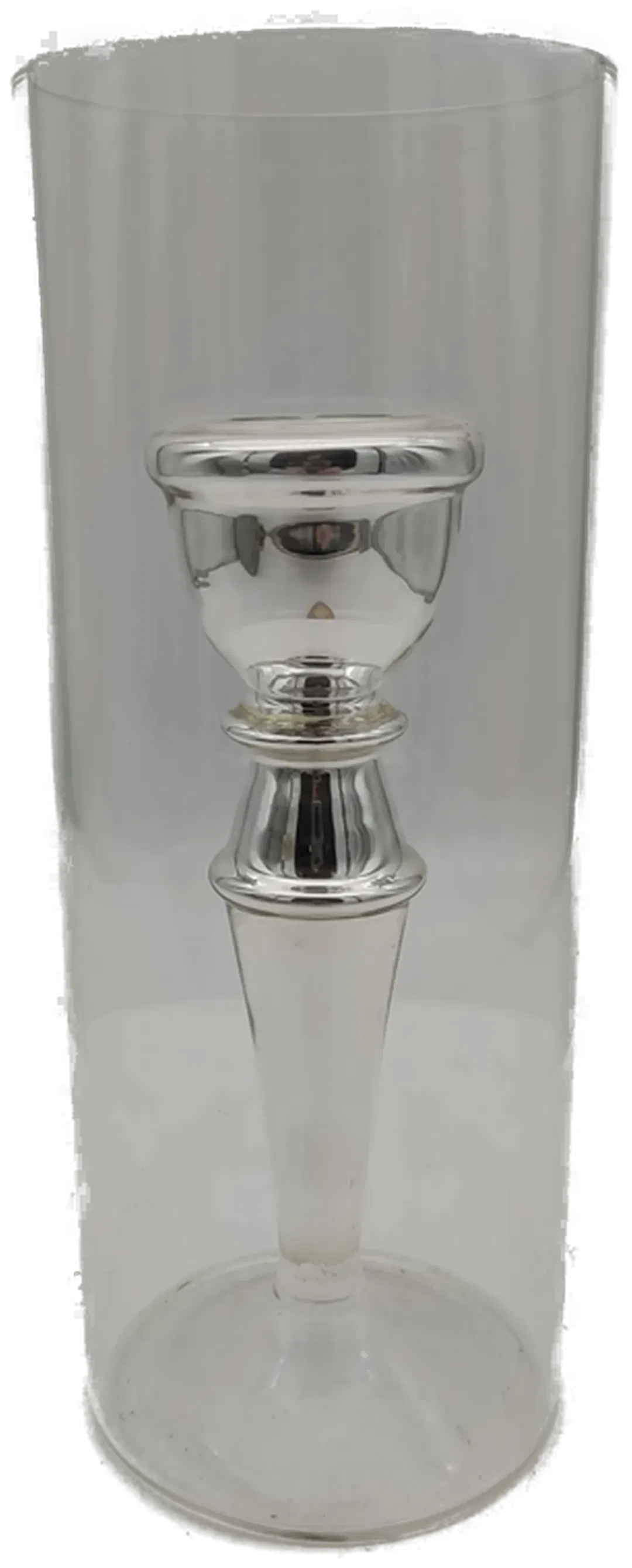 Kerzenständer mit silberfarbenen Fuß und einem Glaszylinder - Bild 1