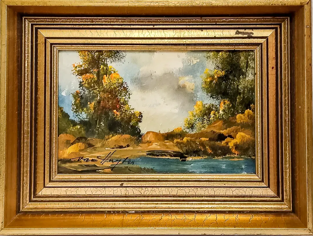 Ölgemälde Flusslandschaft signiert Van Huyten im prunkvollen Goldrahmen - Bild 1