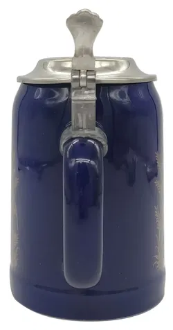 Jagdkrug/Bierkrug aus Porzellan mit Deckel in blau-gold, Höhe 17cm - Bild 3
