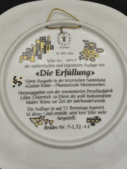 Lilien Porzellan - Sammelteller "Die Erfüllung" Gustav Klimt / Teller-Nr.: 5594 A – Vorschau 3