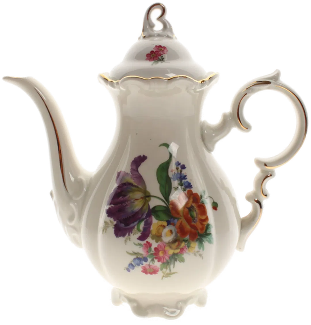 Schumann Arzberg Bavaria Kaffeekanne – Blumendekor & Goldrand – Porzellan Vintage 1951 – Form 110 - Bild 1