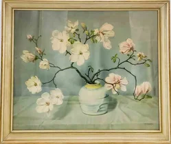 Klassisches Stillleben „Magnolien“ – Originalrahmung, aus der Sammlung von Bilder Prat Linz