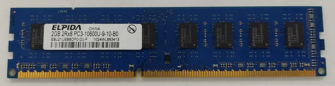 Elpida 2GB DDR3 2Rx8 PC3-10600U-9-10-B0 Arbeitsspeicher / RAM  - Bild 1