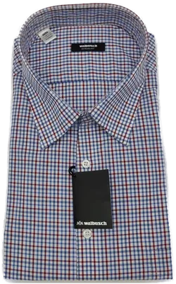 Walbusch Extraglatt Herrenhemd rot, blau kariert - 49/50 Kragenweite, Kurzarm - comfort fit - Bild 1