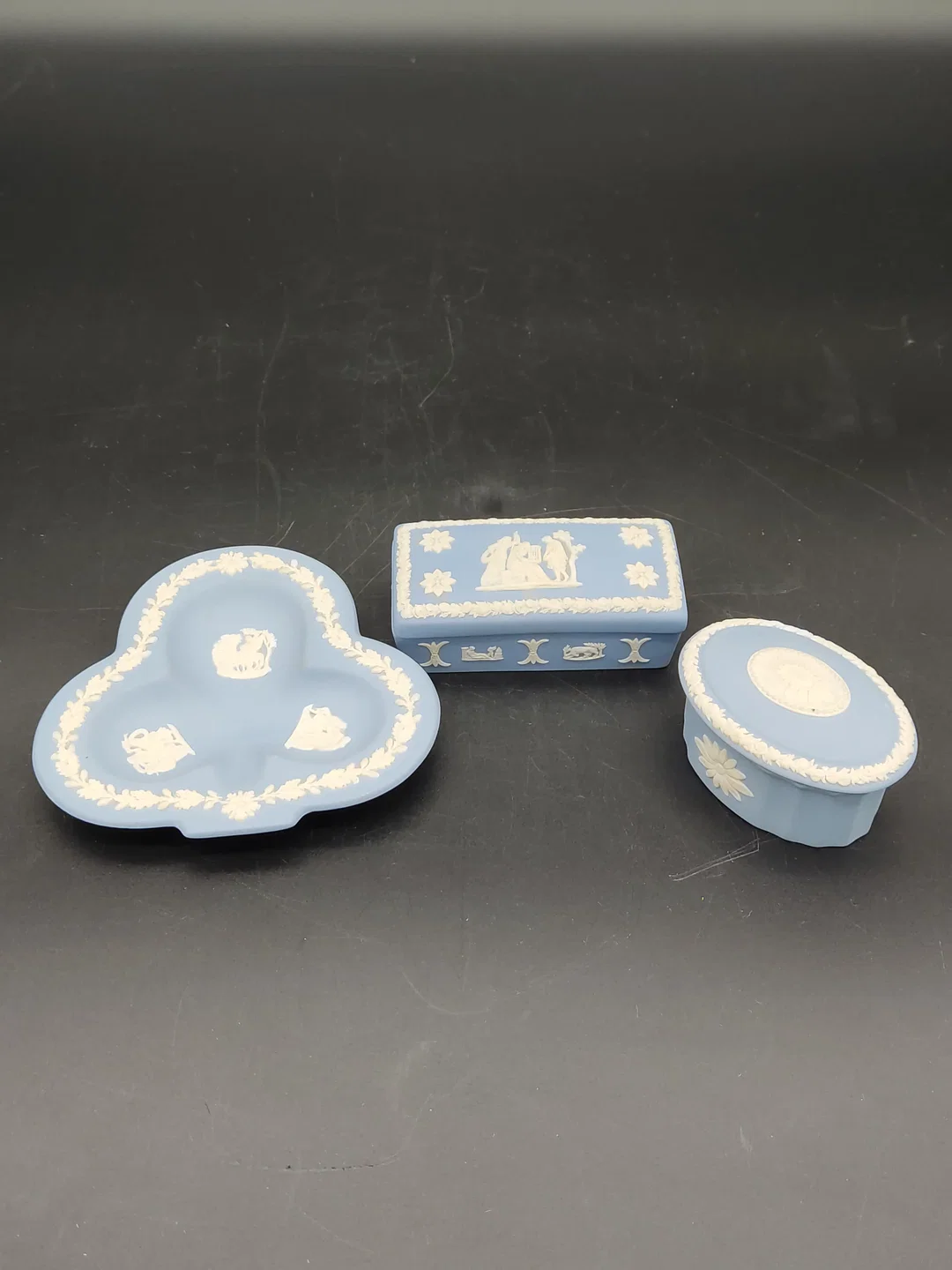 3er Set - Vintage Wedgwood Jasperware Schmuckdosen - blau/weiß – Bild 2