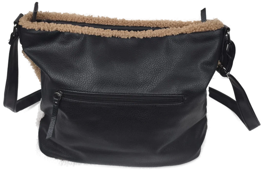 Handtasche, schwarz mit Plüsch, Winter – Bild 4