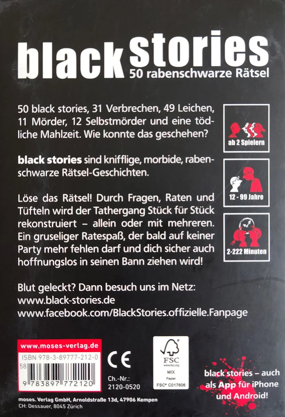 Black Stories - 50 rabenschwarze Rätsel - Gesellschaftsspiel- moses  – Bild 2