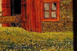 H. Hargrove: Scheune mit Karren – Gemälde auf Leinwand, Druck, signiert im Rahmen ca. 70 × 60 cm - Bild 4