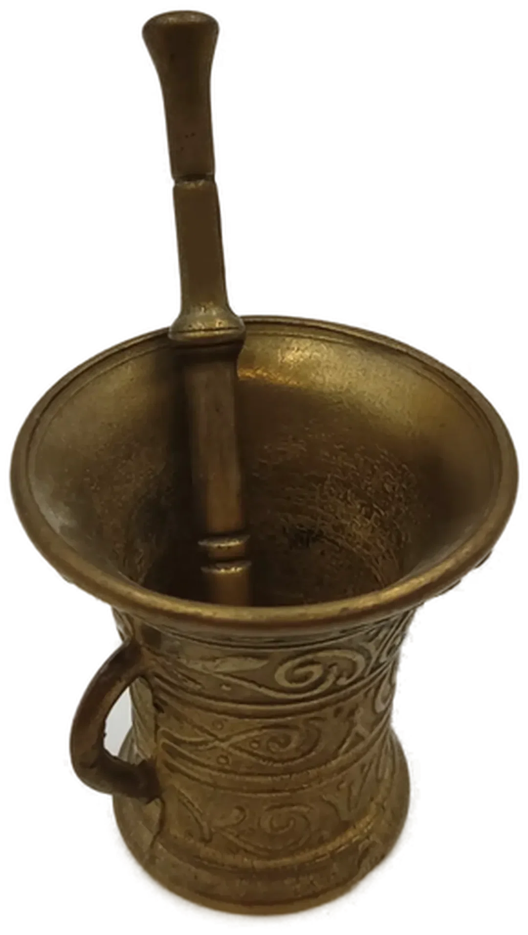 Vintage Messing-Mörser mit Stößel – Dekorativer Apotheker-Mörser aus Metall mit Ornamenten – Bild 1