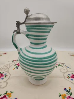Gmundner Keramik Krug mit Zinndeckel "Grün geflammt" Vintage 50er/60er NEUWERTIG! Höhe 25cm – Vorschau 4