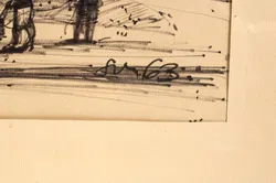 Bild Gerahmte Architekturzeichnung – Stadtansicht mit Brunnen und Figuren, signiert „W.B.“ - Bild 2