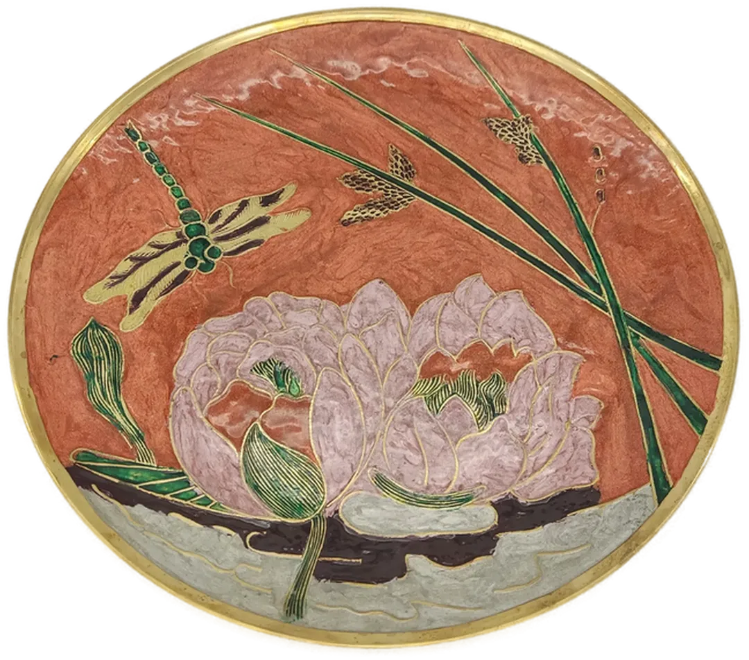Messingschale mit Emaille-Malerei - D/30.5 cm - Bild 1