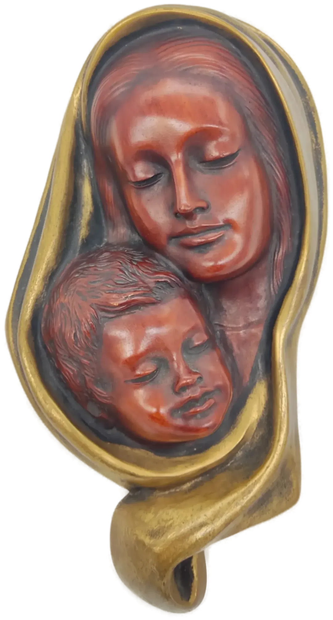 Achatit Wandmaske Frau mit Kind, goldenes Tuch, sehr gut erhalten - Bild 1