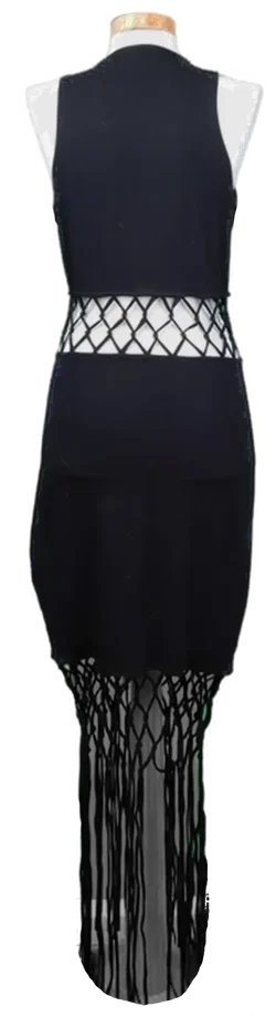 Divided H&M Damen Maxikleid mit Fransen schwarz Gr. M - Bild 2