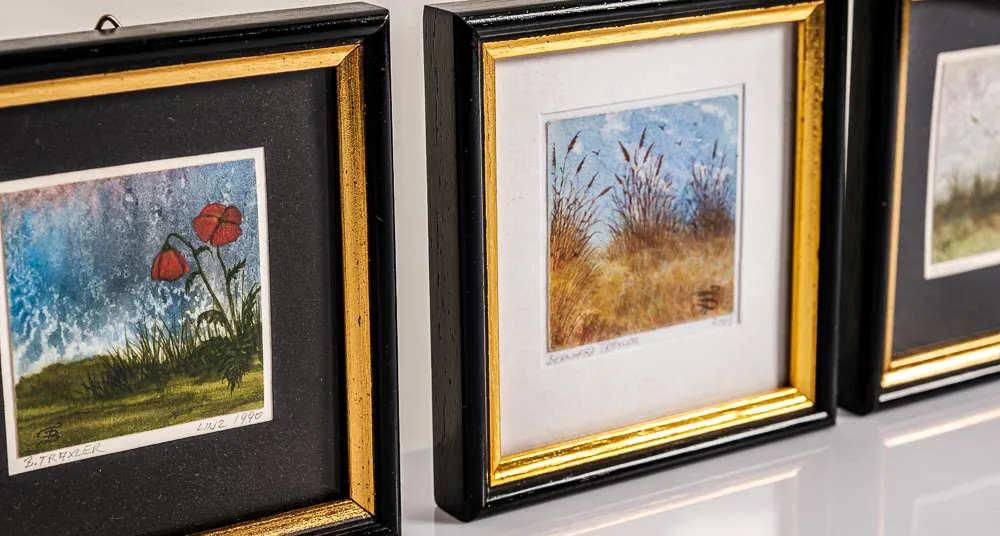 3 Miniatur Aquarelle von Bernhard Traxler gerahmt – Bild 2