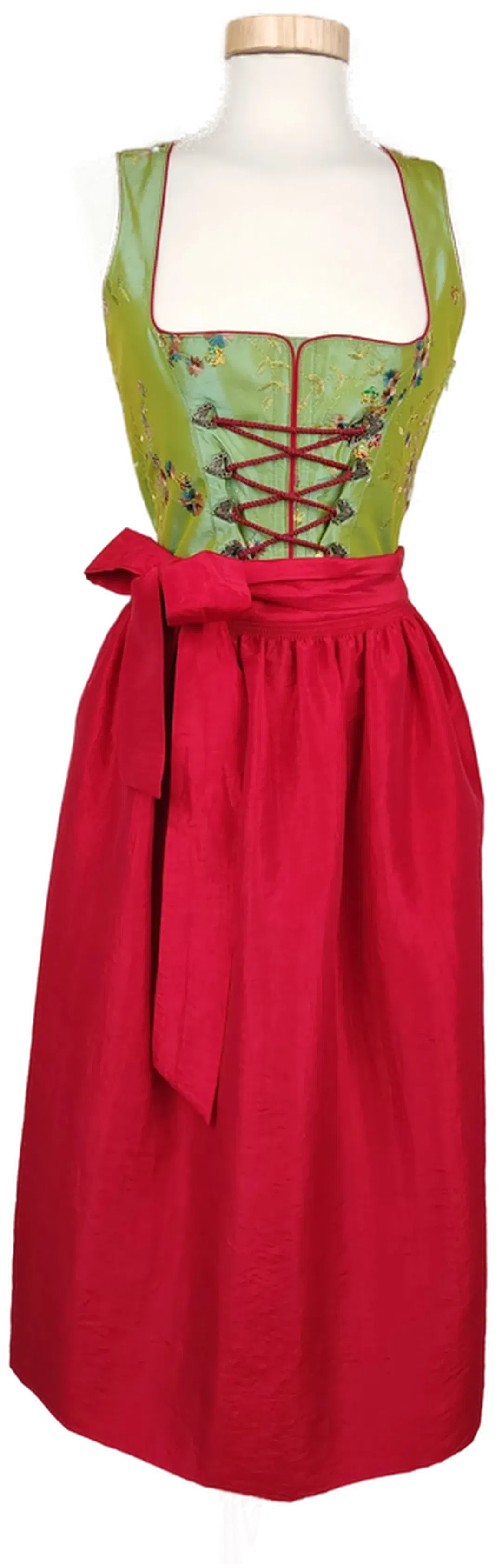 Salzburger Dirndl-Look Damen Trachten Kleid, grün/schwarz/rot - Gr. XS - Bild 4