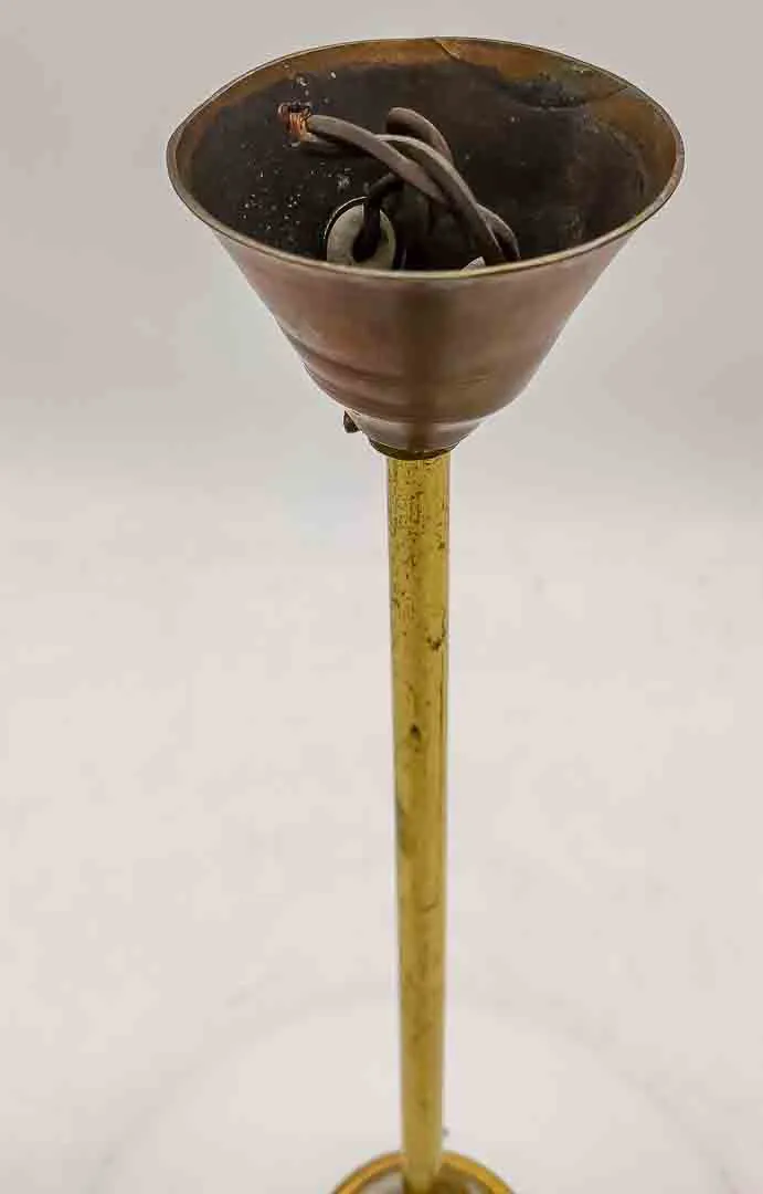 Vintage Hängelampe Opalglas weiß mit rotem Dekor Messing H 42 Ø 22 – Bild 2