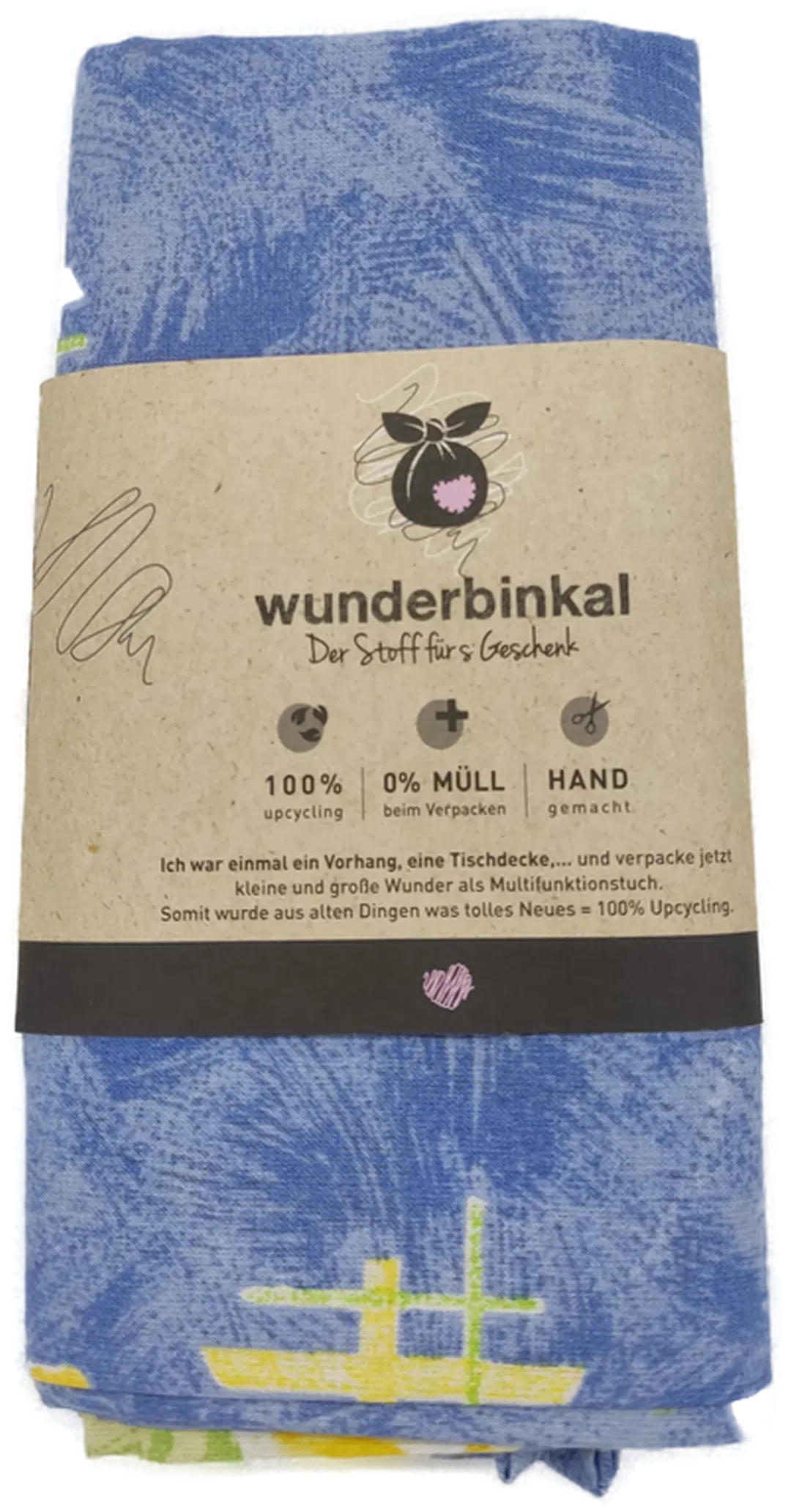 WUNDERBINKAL - Der Stoff fürs Geschenk 80 x 80 cm, Upcycling, blau-gelb-grün - Bild 1