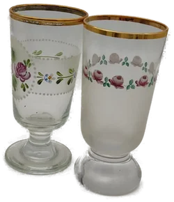 Böhmische Fussbecher / Teegläser mit Emaille-Malerei - Bild 3